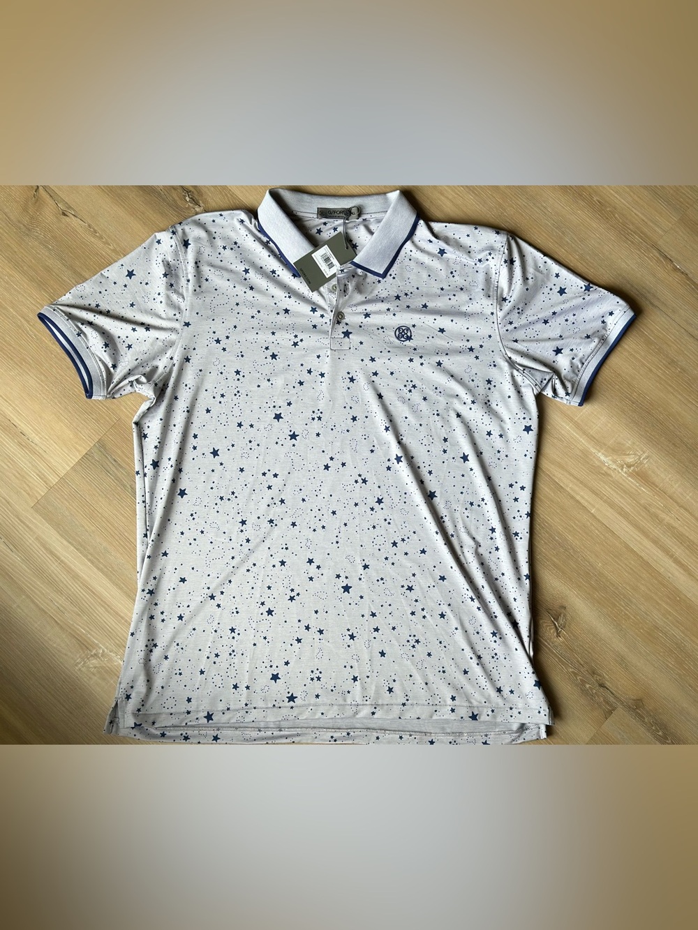 G/FORE Constellation Golf Polo Shirt Mens XL Gray Blue Stars Tour Stretch Logo
